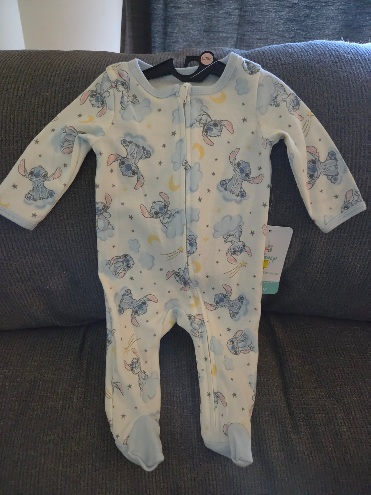 💙 Disney Baby Stitch Footed Sleeper – 0–3 Months