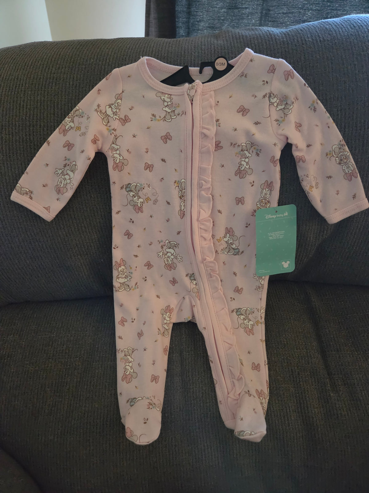 🎀 Disney Baby Minnie Mouse Ruffle Footed Sleeper – 0–3 Months