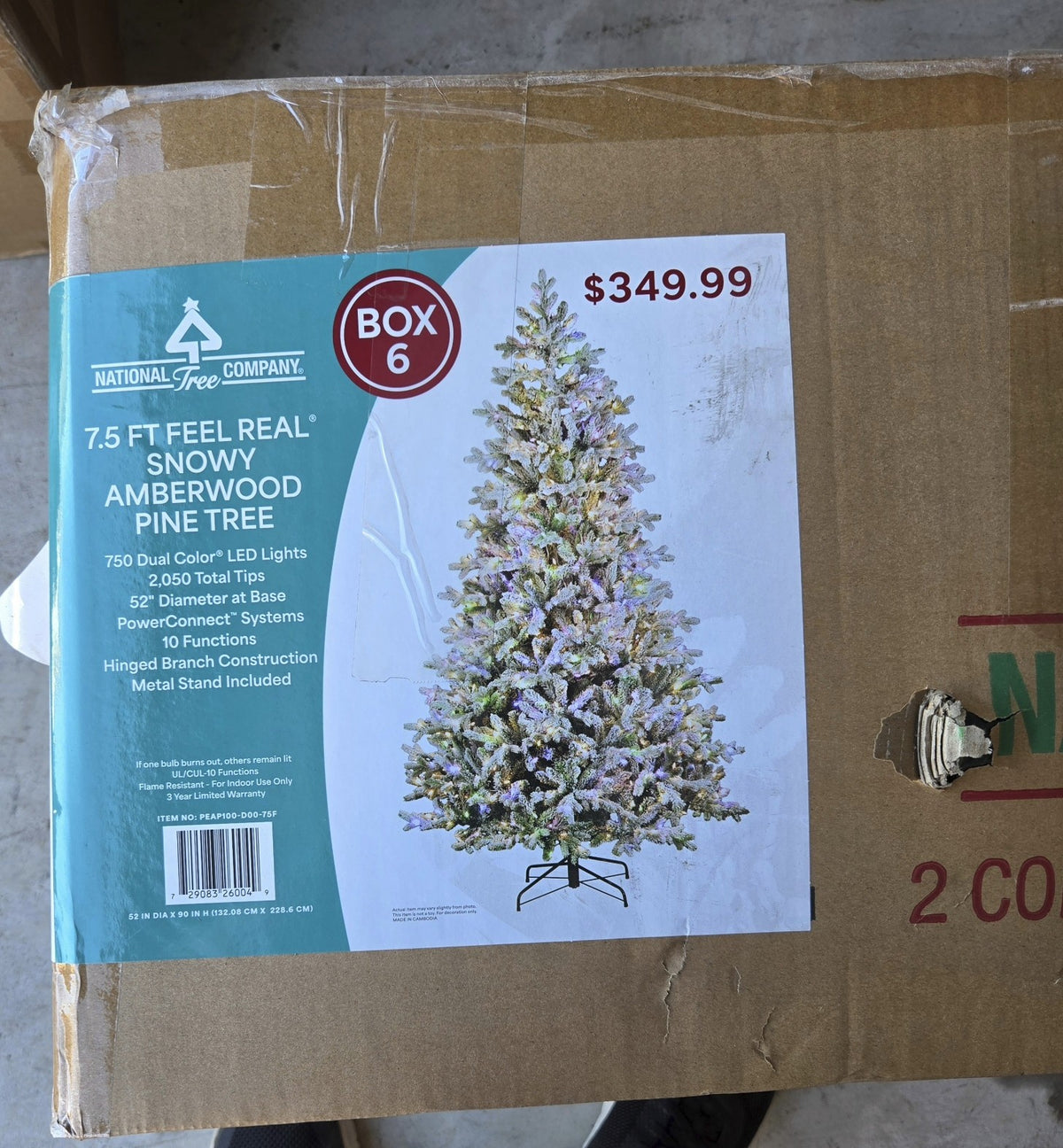 National Tree Company 7.5 Ft Feel Real Snowy Amberwood Pine Pre-Lit LED Tree