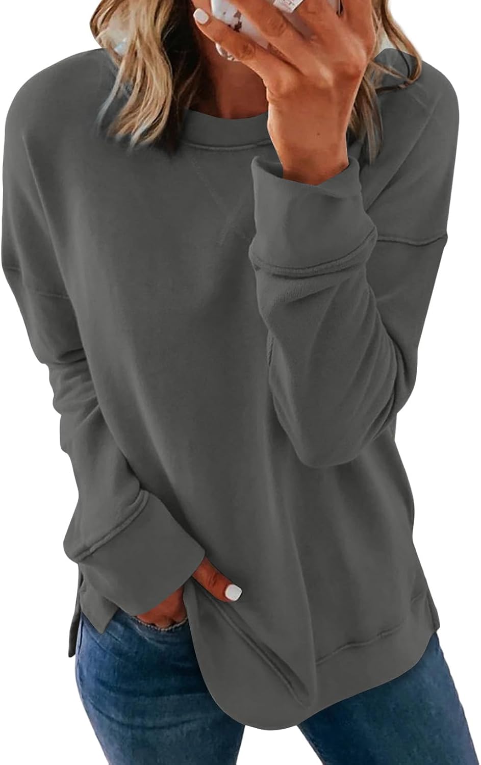 Dokotoo Women's Casual Crew Neck Sweatshirt Loose Long Sleeve Pullover Tops