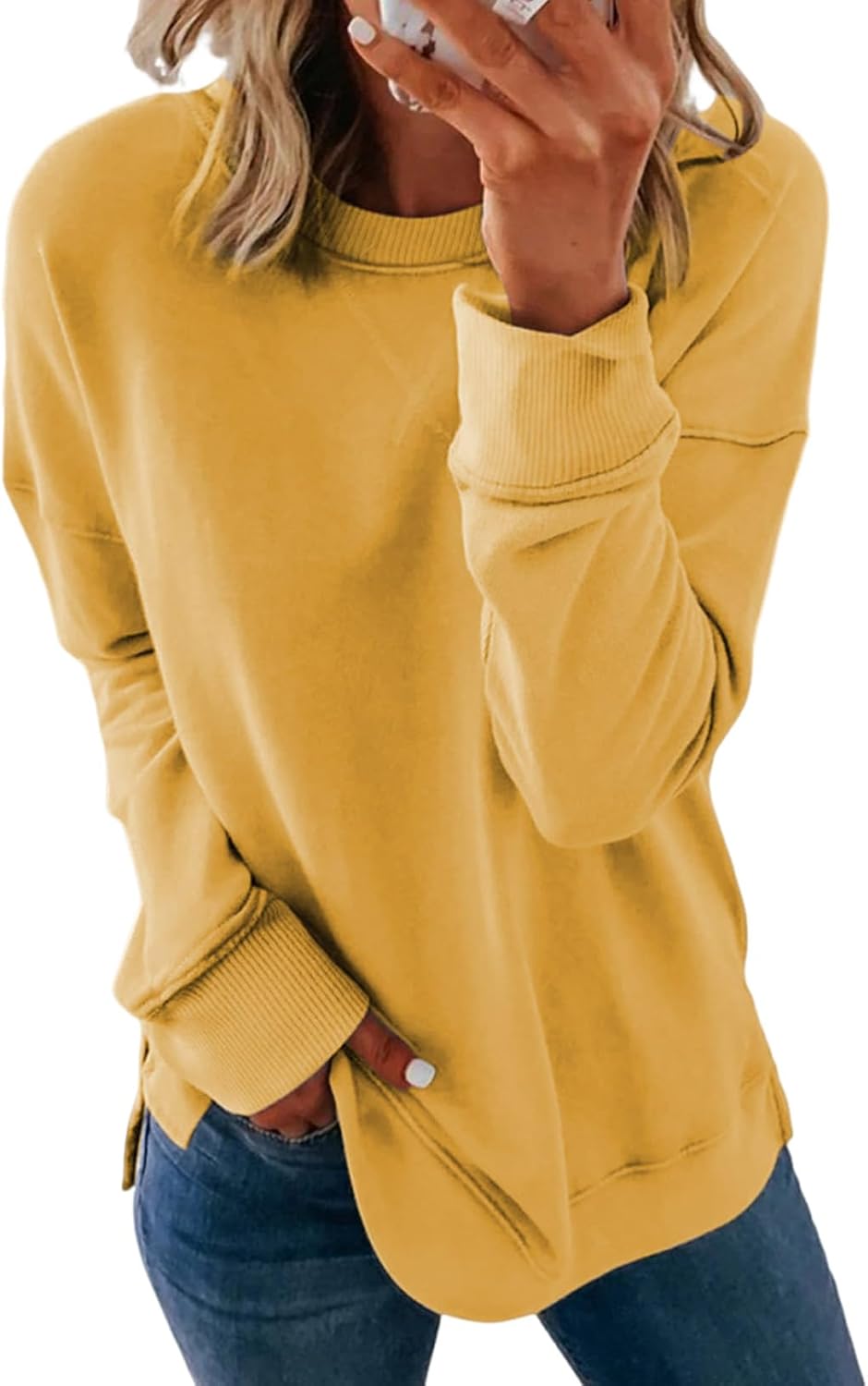 Dokotoo Women's Casual Crew Neck Sweatshirt Loose Long Sleeve Pullover Tops