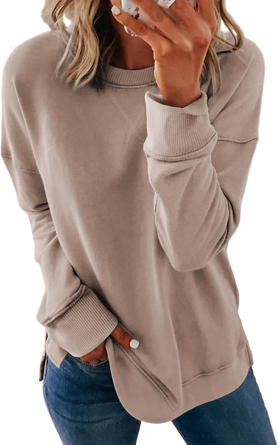 Dokotoo Women's Casual Crew Neck Sweatshirt Loose Long Sleeve Pullover Tops