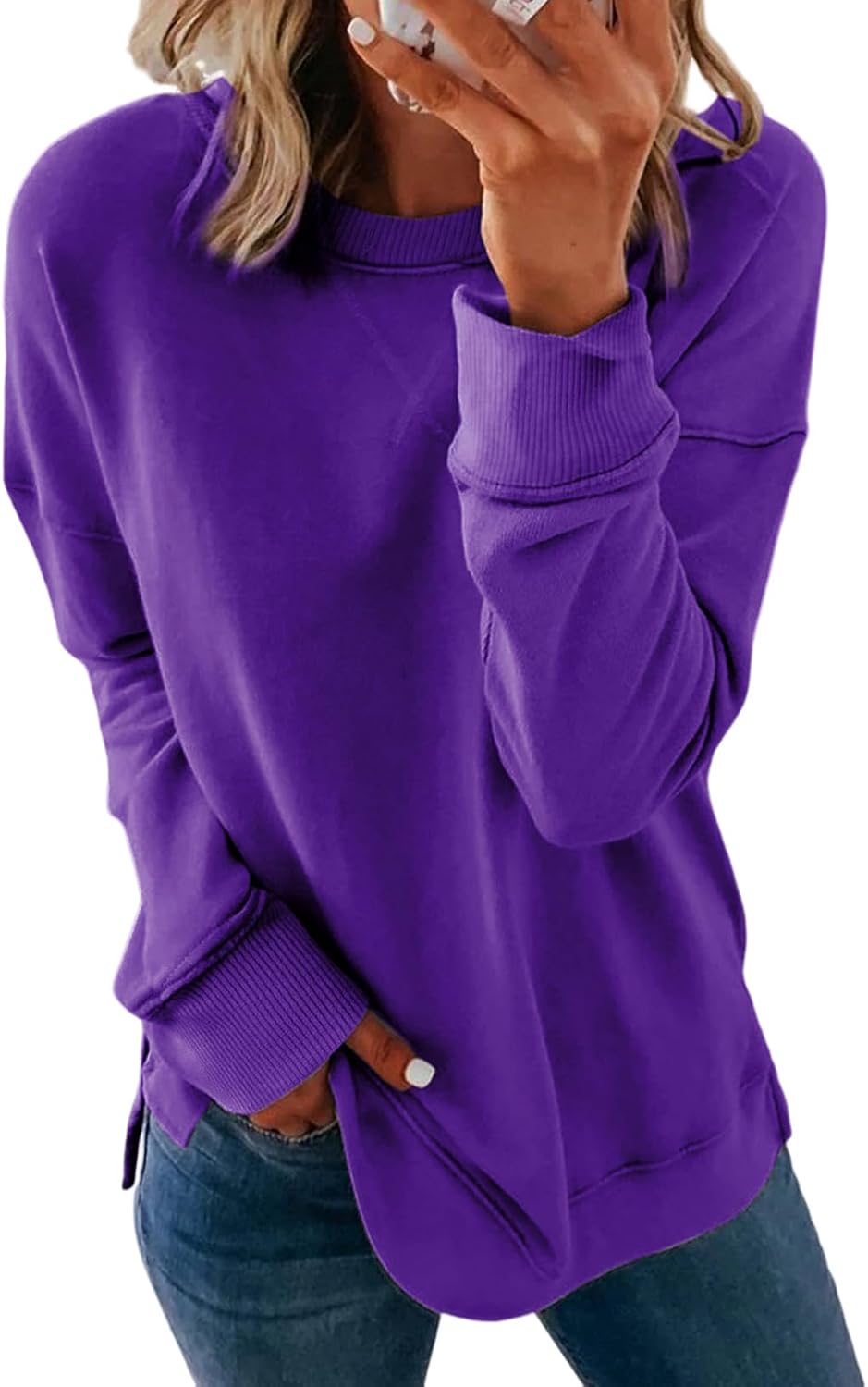 Dokotoo Women's Casual Crew Neck Sweatshirt Loose Long Sleeve Pullover Tops
