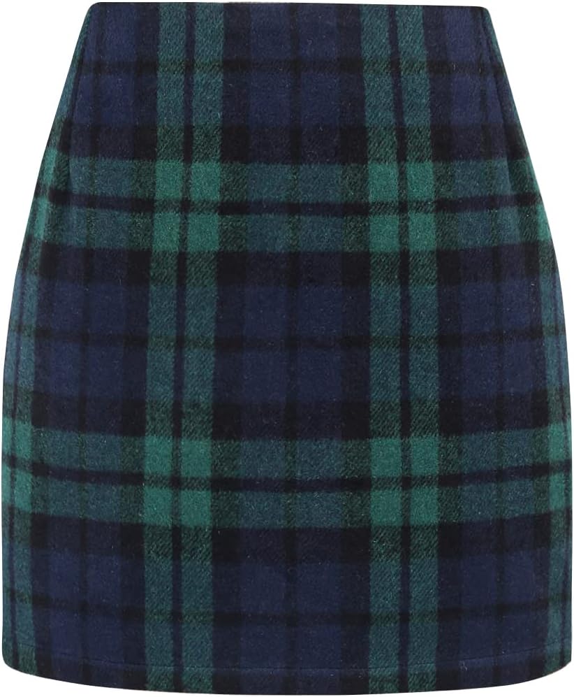 IDEALSANXUN Womens High Waist Plaid Skirt Bodycon Pencil Wool Mini Skirts