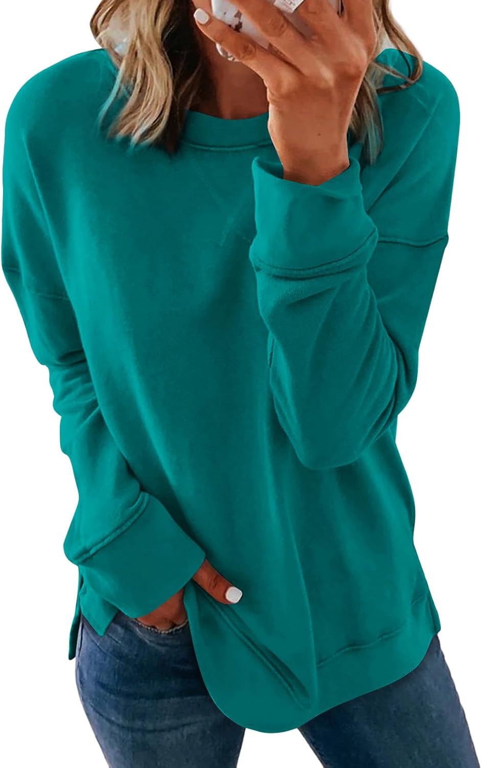 Dokotoo Women's Casual Crew Neck Sweatshirt Loose Long Sleeve Pullover Tops