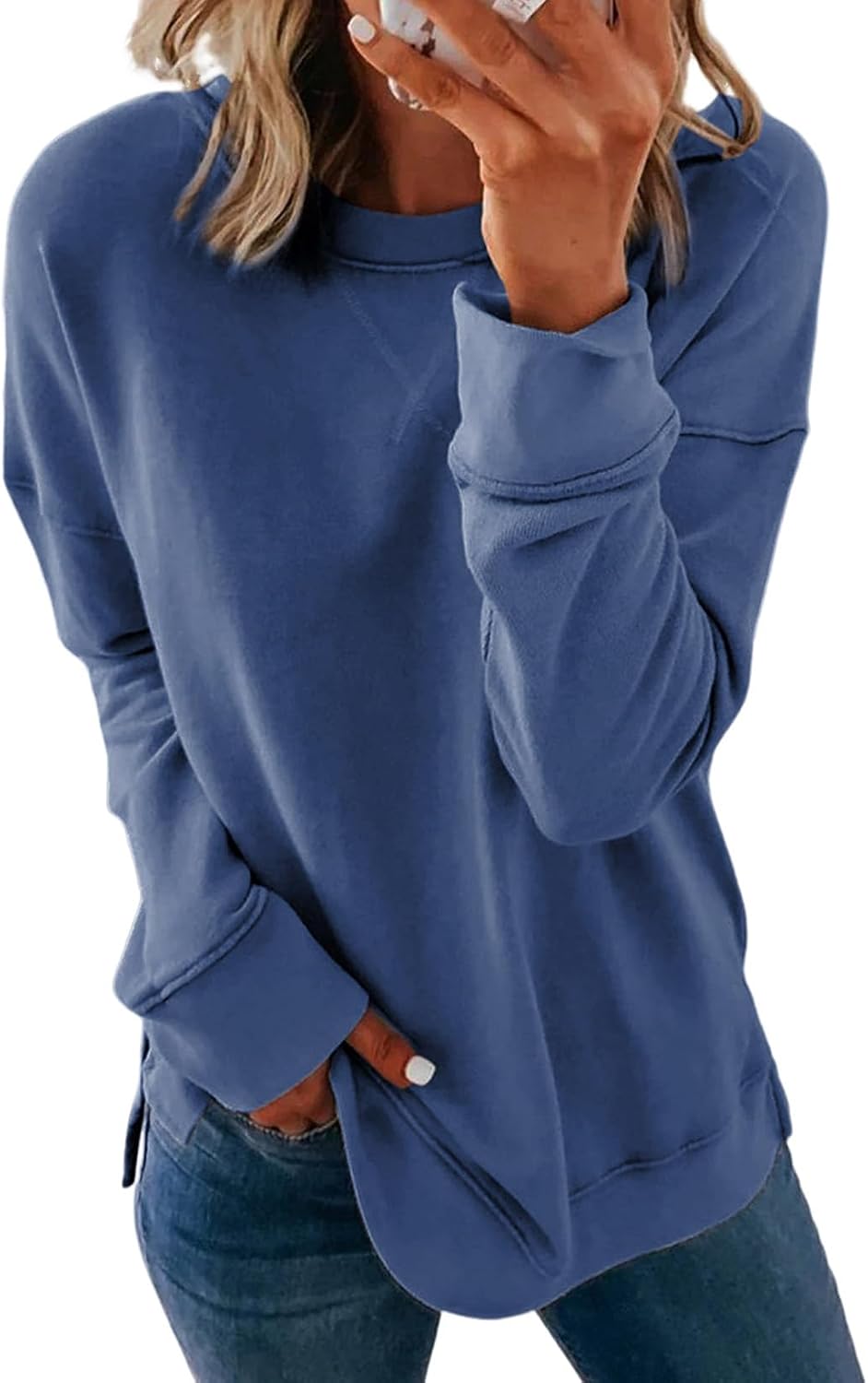 Dokotoo Women's Casual Crew Neck Sweatshirt Loose Long Sleeve Pullover Tops
