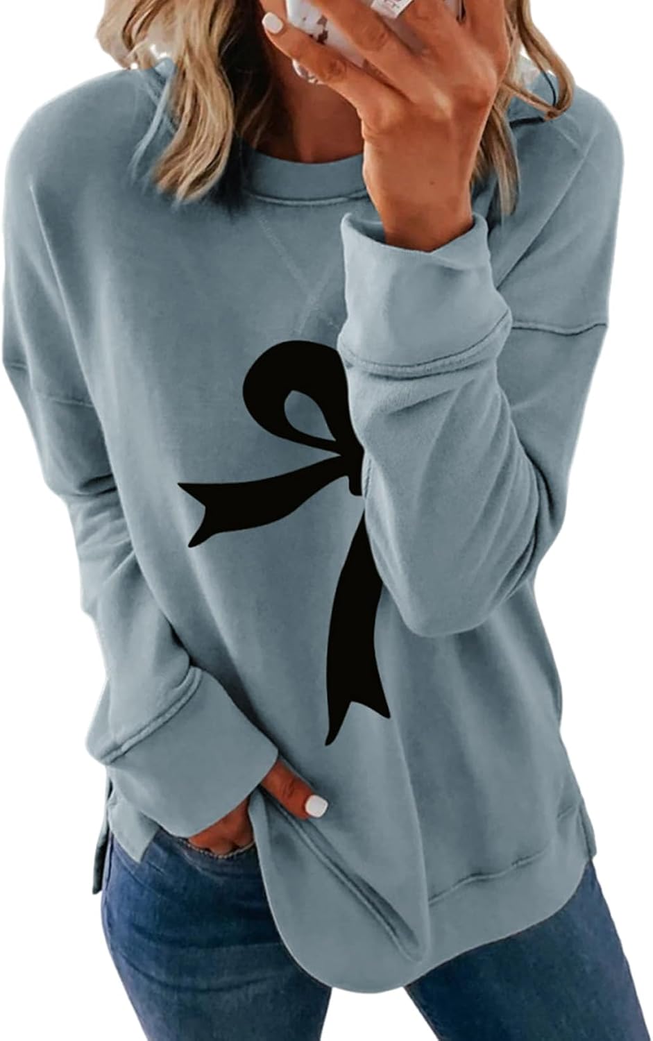 Dokotoo Women's Casual Crew Neck Sweatshirt Loose Long Sleeve Pullover Tops