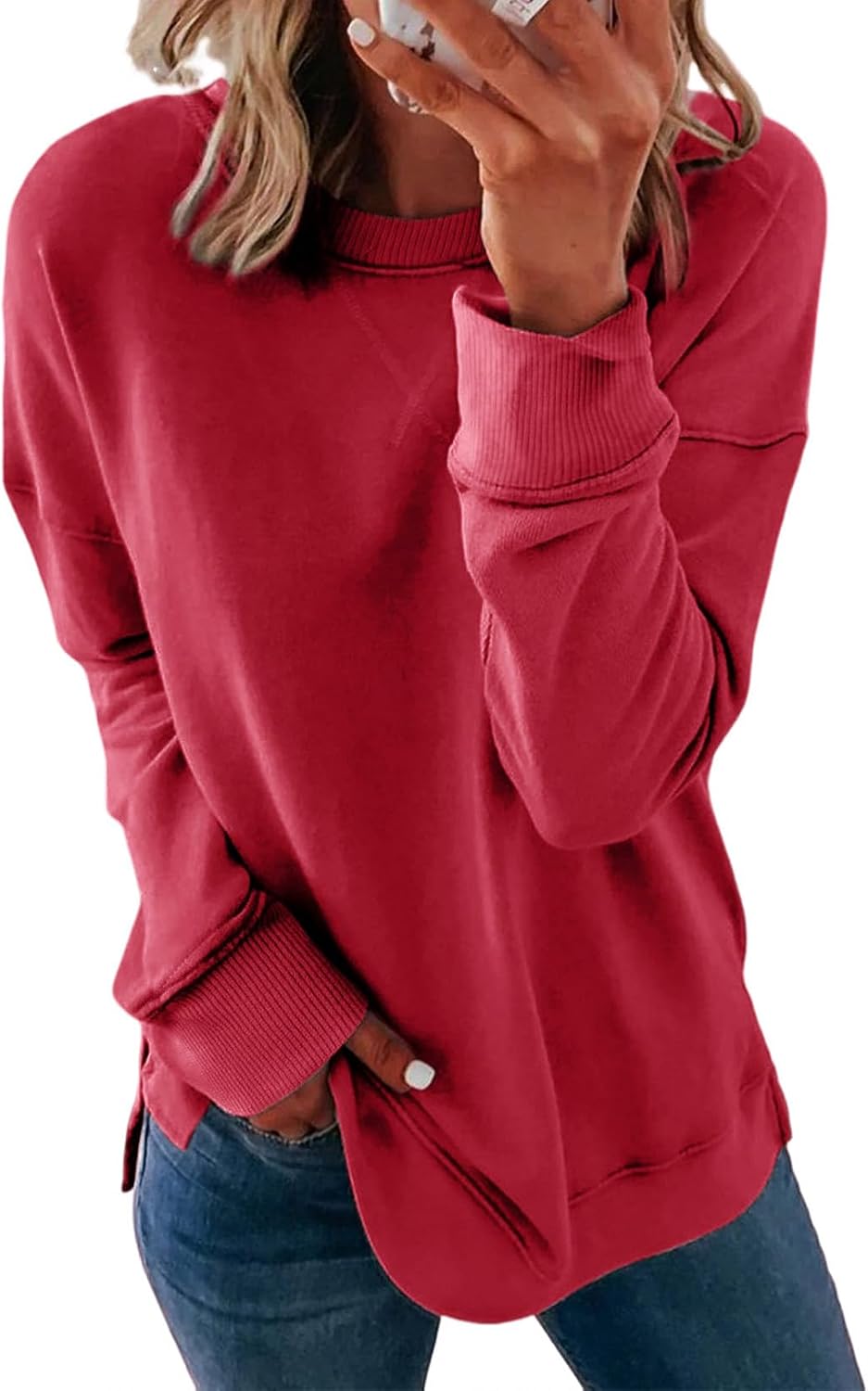 Dokotoo Women's Casual Crew Neck Sweatshirt Loose Long Sleeve Pullover Tops