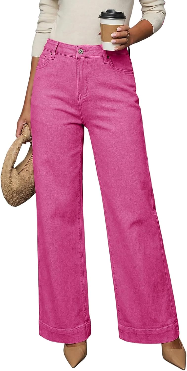 Dokotoo Women's Casual High Waisted Jeans Stretch Wide Leg Loose Denim Pant