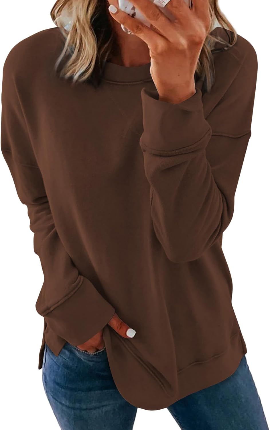 Dokotoo Women's Casual Crew Neck Sweatshirt Loose Long Sleeve Pullover Tops