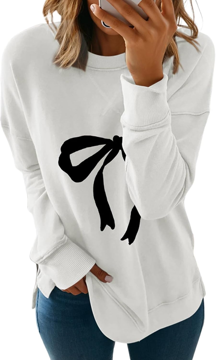 Dokotoo Women's Casual Crew Neck Sweatshirt Loose Long Sleeve Pullover Tops