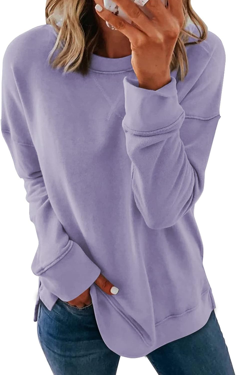 Dokotoo Women's Casual Crew Neck Sweatshirt Loose Long Sleeve Pullover Tops