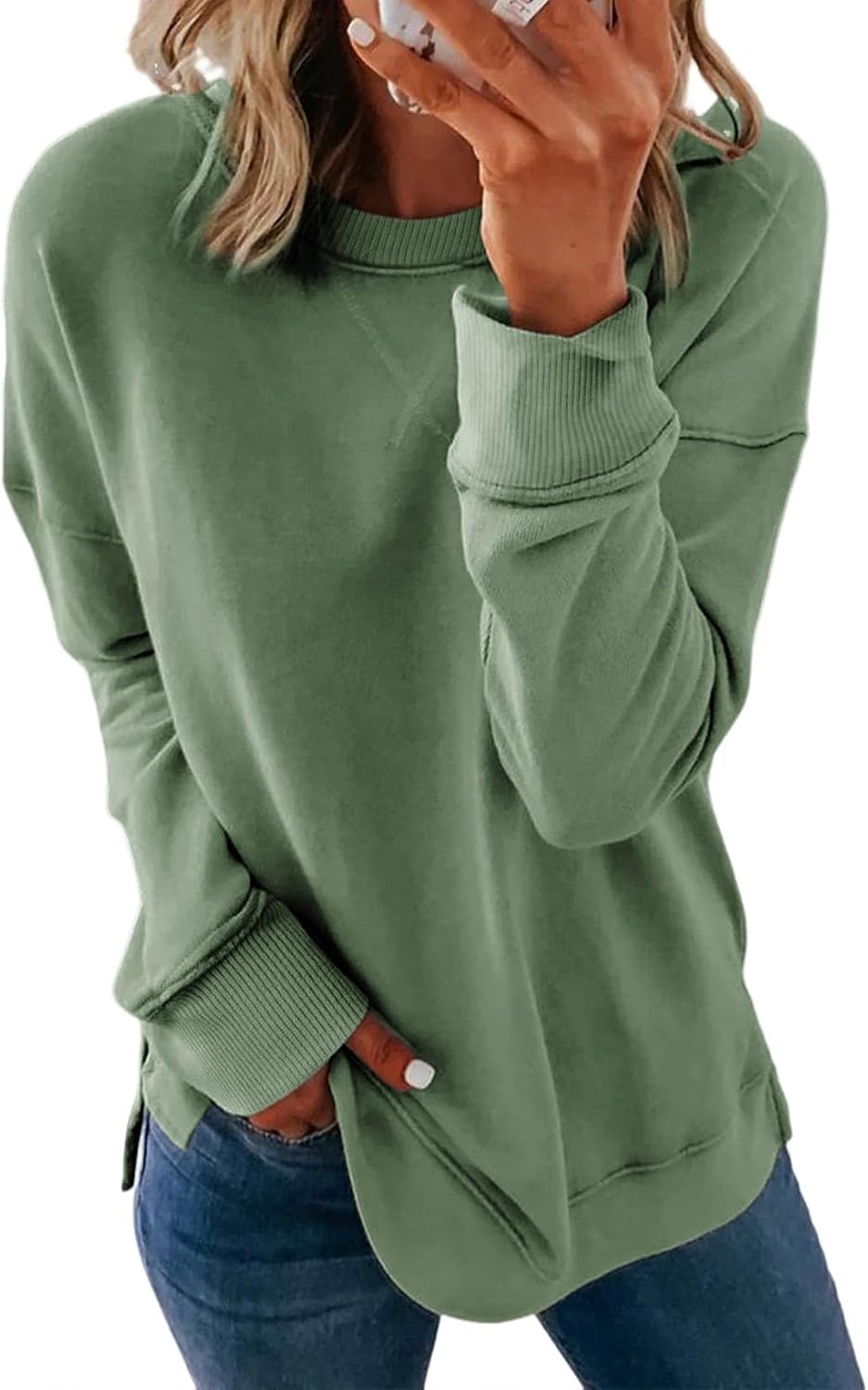 Dokotoo Women's Casual Crew Neck Sweatshirt Loose Long Sleeve Pullover Tops