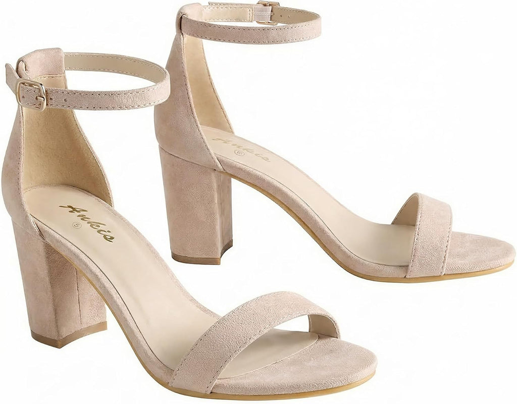 Ankis Heels for Women Open Toe Ankle Strap Chunky Heel Sandals 2.75 Inch