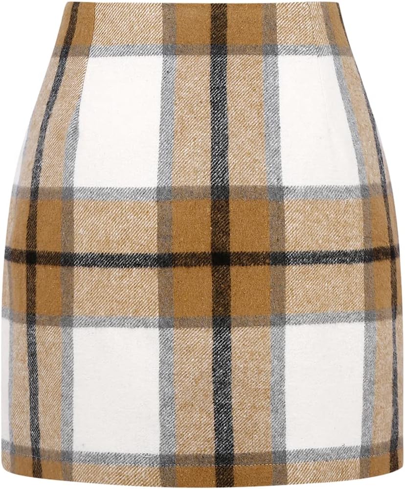 IDEALSANXUN Womens High Waist Plaid Skirt Bodycon Pencil Wool Mini Skirts