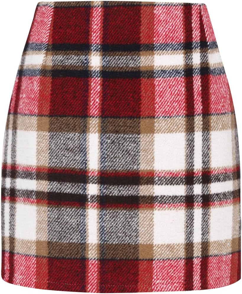 IDEALSANXUN Womens High Waist Plaid Skirt Bodycon Pencil Wool Mini Skirts