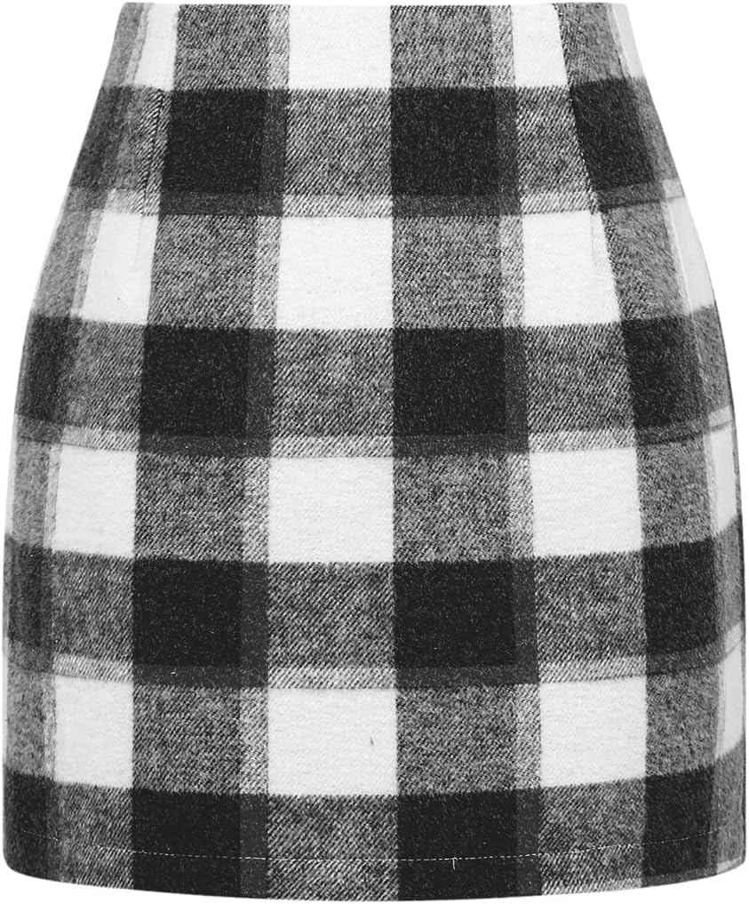 IDEALSANXUN Womens High Waist Plaid Skirt Bodycon Pencil Wool Mini Skirts
