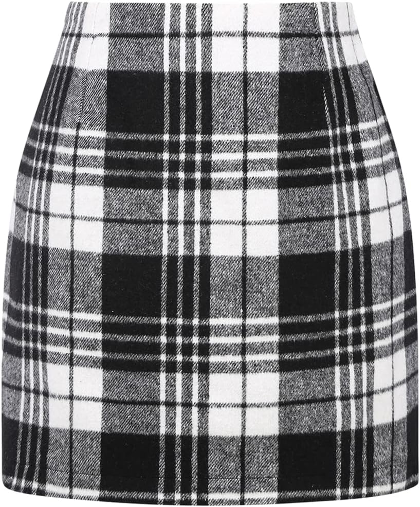 IDEALSANXUN Womens High Waist Plaid Skirt Bodycon Pencil Wool Mini Skirts