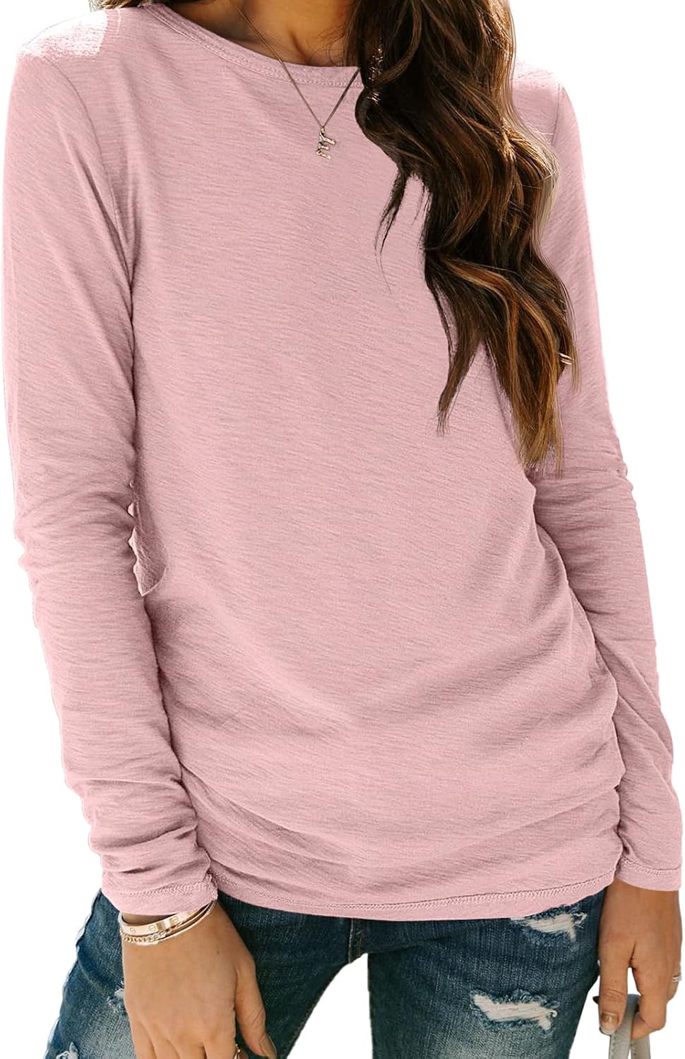 AUTOMET Women's Long Sleeve Crewneck Shirts Casual Basic Tops