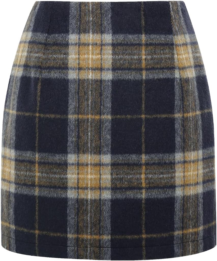 IDEALSANXUN Womens High Waist Plaid Skirt Bodycon Pencil Wool Mini Skirts