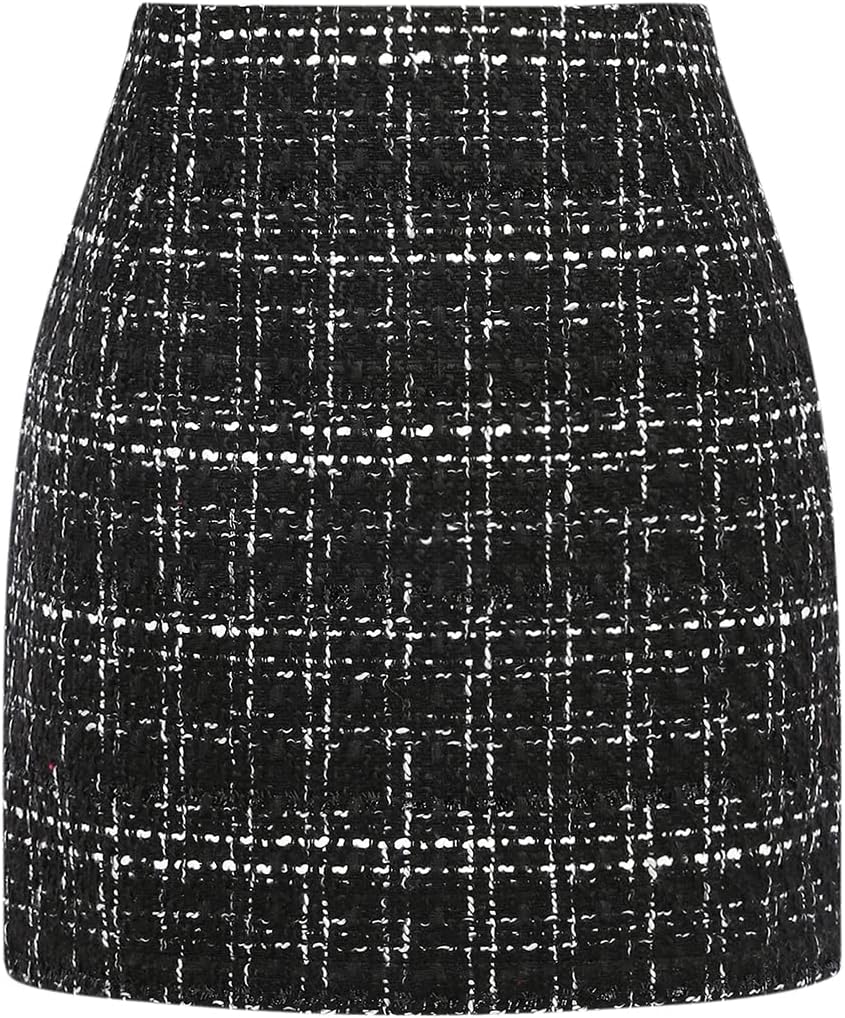 IDEALSANXUN Womens High Waist Plaid Skirt Bodycon Pencil Wool Mini Skirts