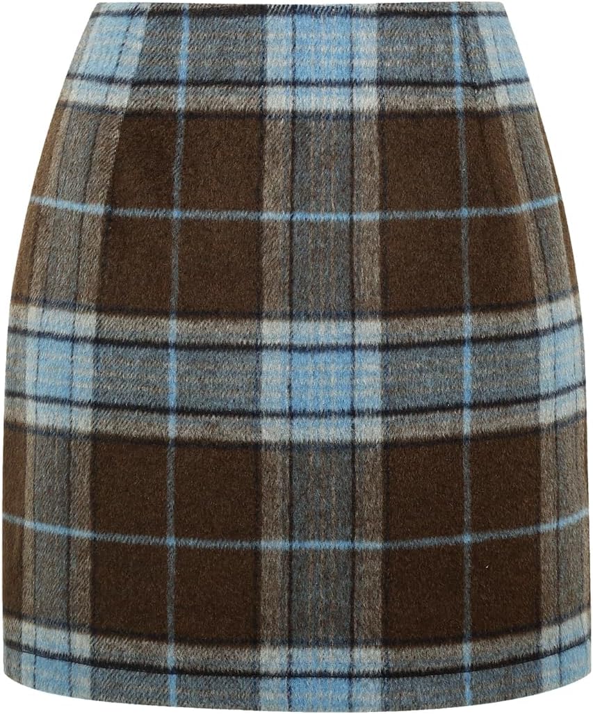 IDEALSANXUN Womens High Waist Plaid Skirt Bodycon Pencil Wool Mini Skirts