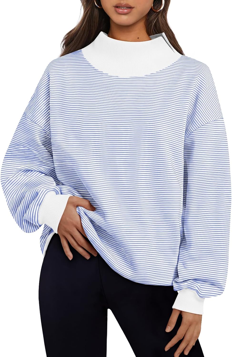 Trendy Queen Womens Mock Neck Sweatshirts Oversized Pullover Fall Outfits
