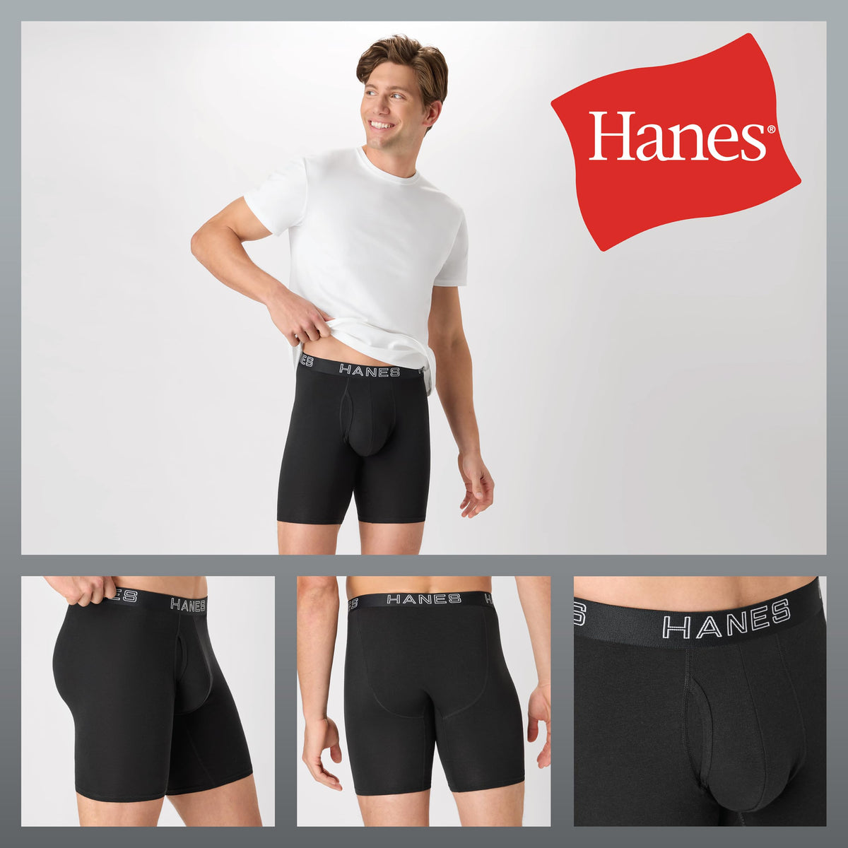 Hanes Men's Boxer Brief Underwear Pack, Stretch Cotton Boxer Briefs for Men, Moisture-wicking, 6-pack