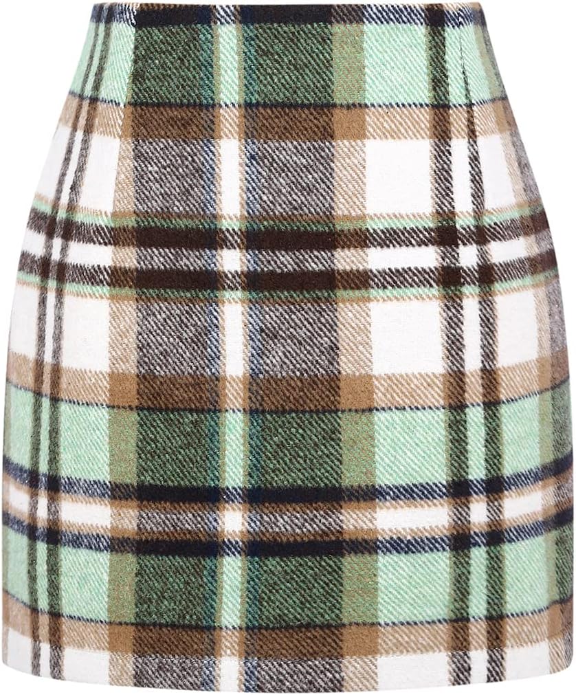 IDEALSANXUN Womens High Waist Plaid Skirt Bodycon Pencil Wool Mini Skirts