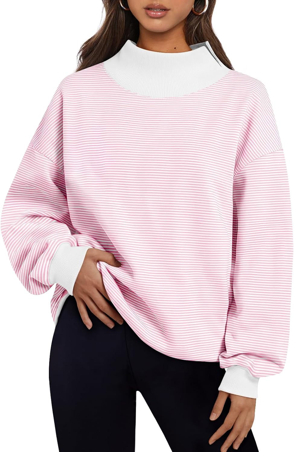 Trendy Queen Womens Mock Neck Sweatshirts Oversized Pullover Fall Outfits