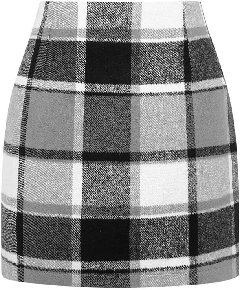 IDEALSANXUN Womens High Waist Plaid Skirt Bodycon Pencil Wool Mini Skirts