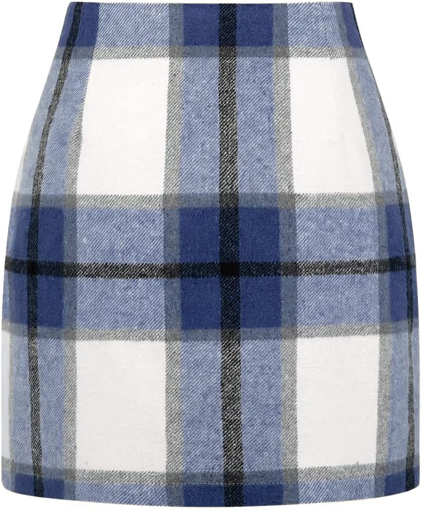IDEALSANXUN Womens High Waist Plaid Skirt Bodycon Pencil Wool Mini Skirts