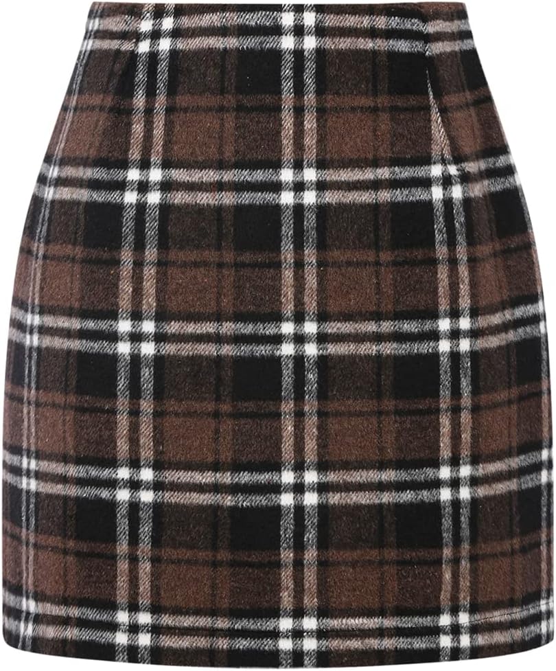 IDEALSANXUN Womens High Waist Plaid Skirt Bodycon Pencil Wool Mini Skirts