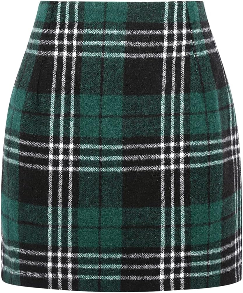IDEALSANXUN Womens High Waist Plaid Skirt Bodycon Pencil Wool Mini Skirts