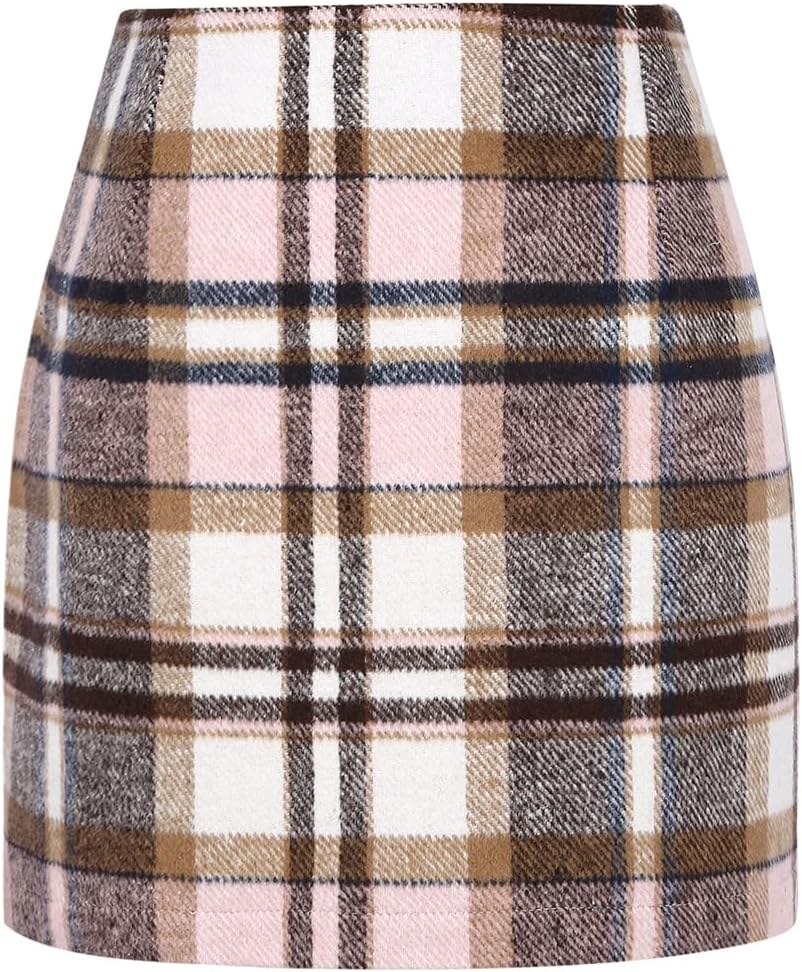 IDEALSANXUN Womens High Waist Plaid Skirt Bodycon Pencil Wool Mini Skirts