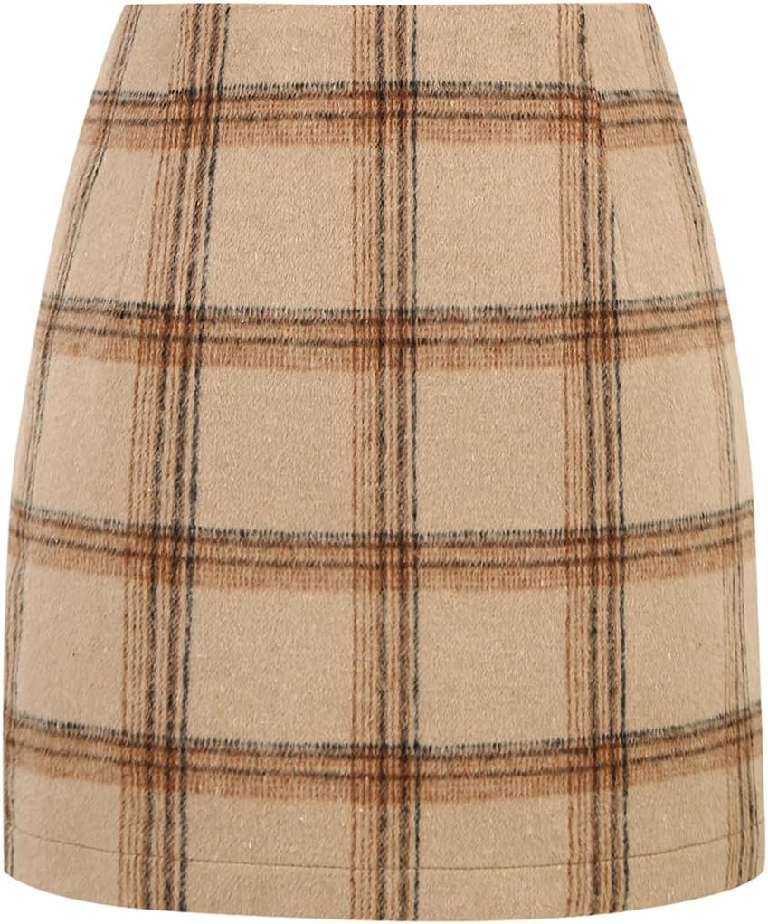 IDEALSANXUN Womens High Waist Plaid Skirt Bodycon Pencil Wool Mini Skirts