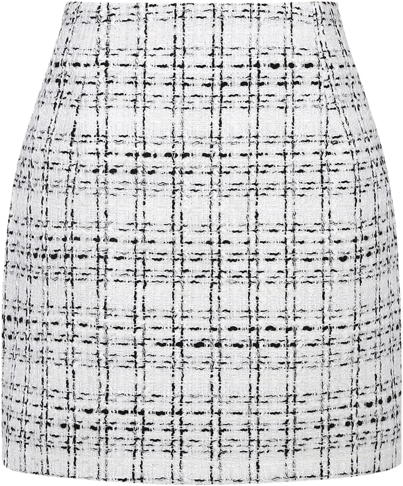 IDEALSANXUN Womens High Waist Plaid Skirt Bodycon Pencil Wool Mini Skirts