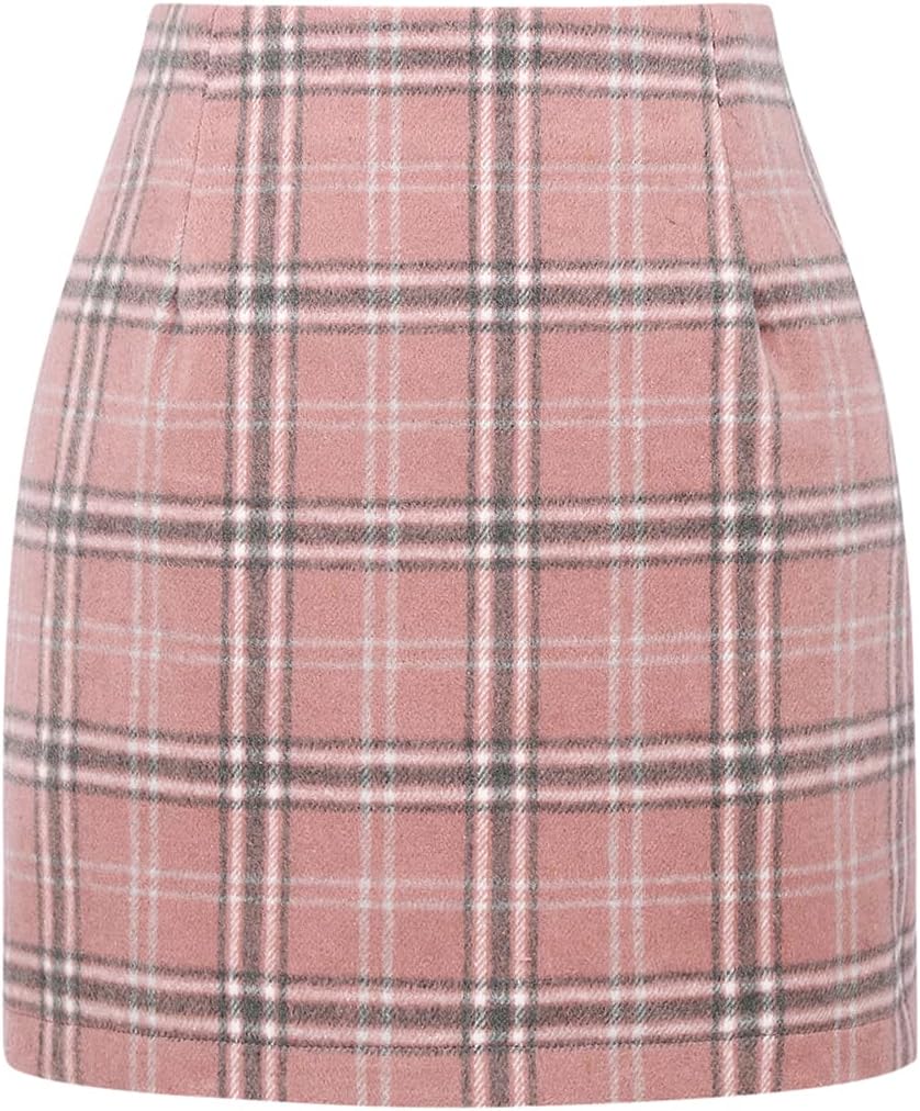 IDEALSANXUN Womens High Waist Plaid Skirt Bodycon Pencil Wool Mini Skirts