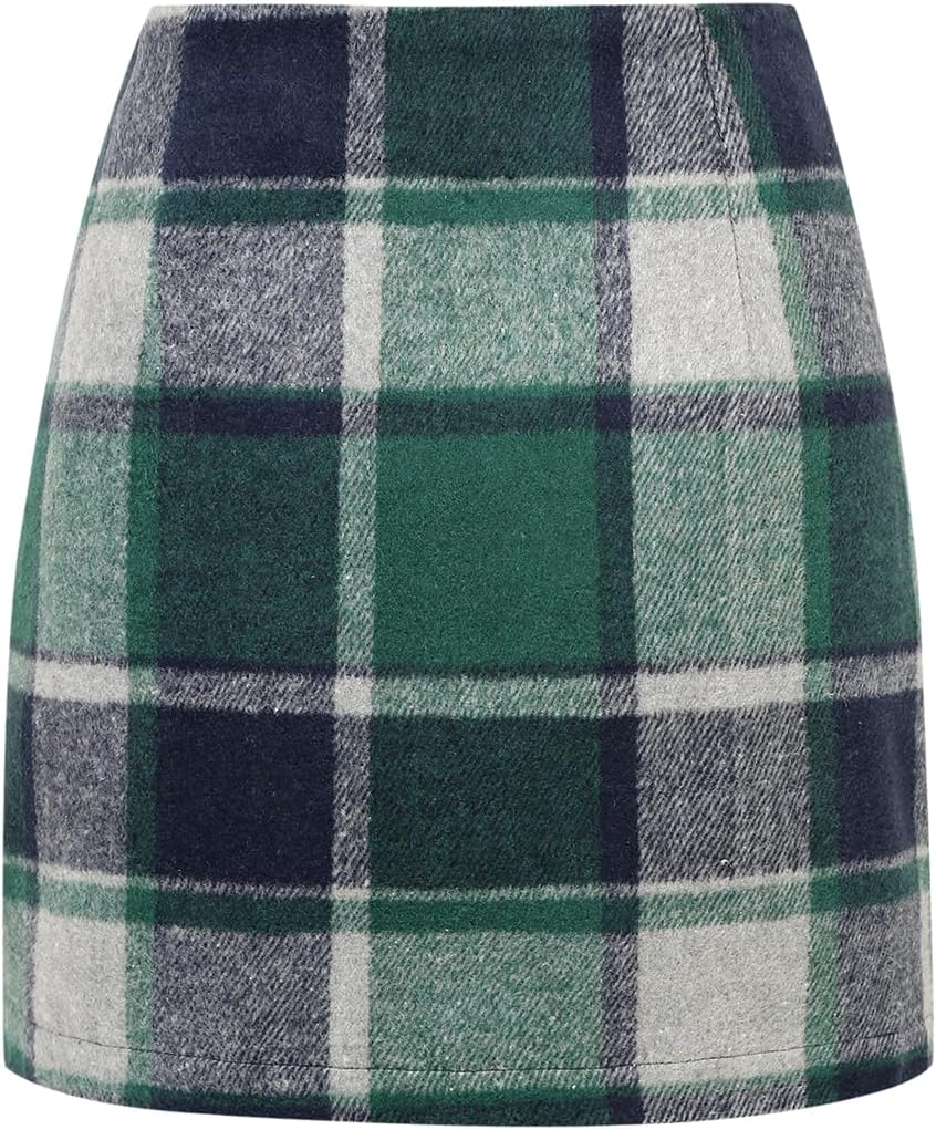 IDEALSANXUN Womens High Waist Plaid Skirt Bodycon Pencil Wool Mini Skirts