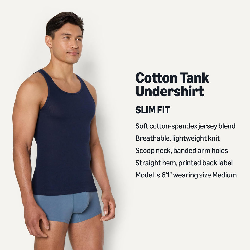 Amazon Essentials Men's Lightweight Breathable Cotton Slim Fit Tank Undershirts, Pack of 6
