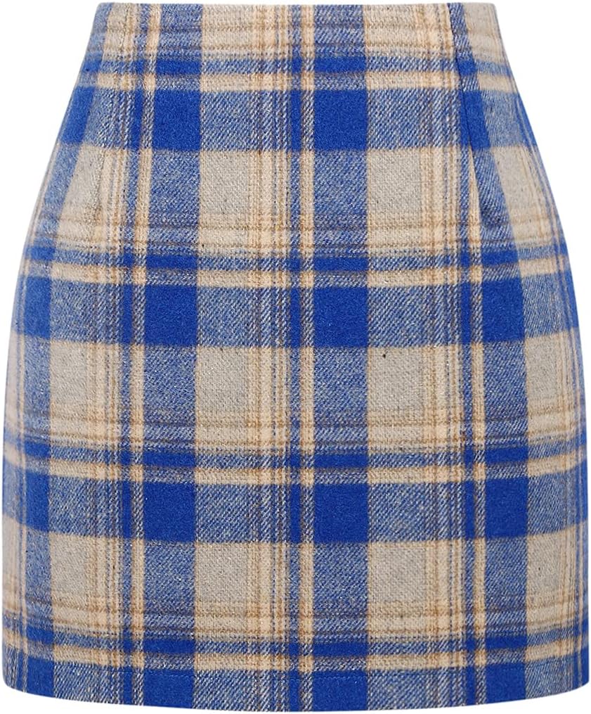 IDEALSANXUN Womens High Waist Plaid Skirt Bodycon Pencil Wool Mini Skirts
