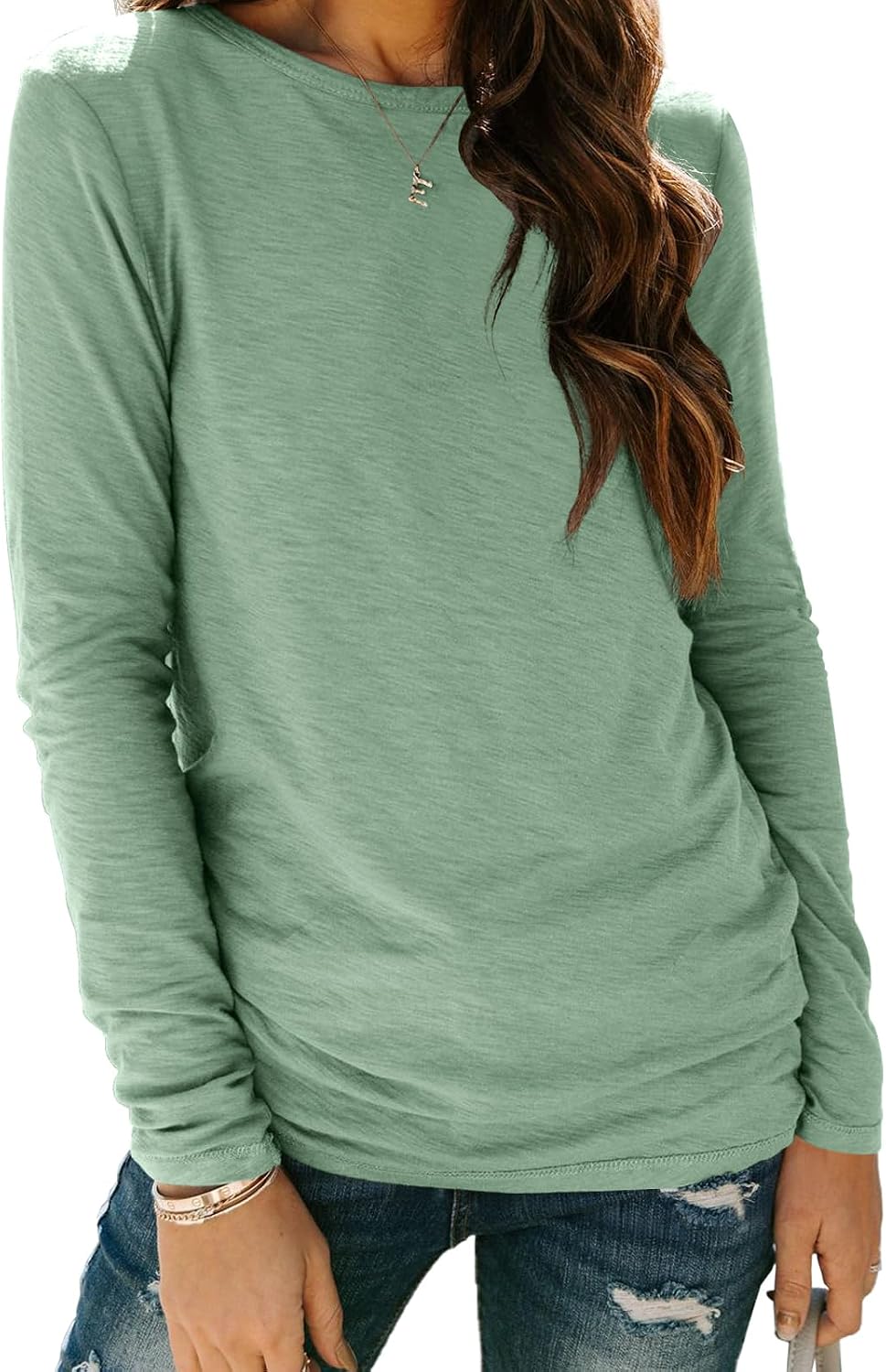 AUTOMET Women's Long Sleeve Crewneck Shirts Casual Basic Tops