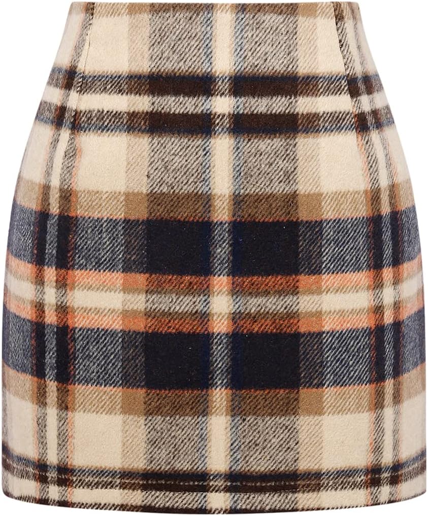 IDEALSANXUN Womens High Waist Plaid Skirt Bodycon Pencil Wool Mini Skirts