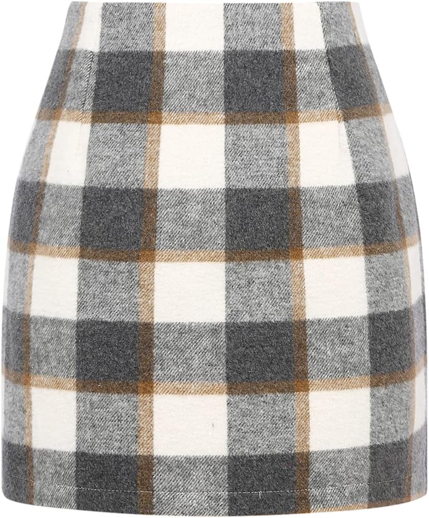 IDEALSANXUN Womens High Waist Plaid Skirt Bodycon Pencil Wool Mini Skirts