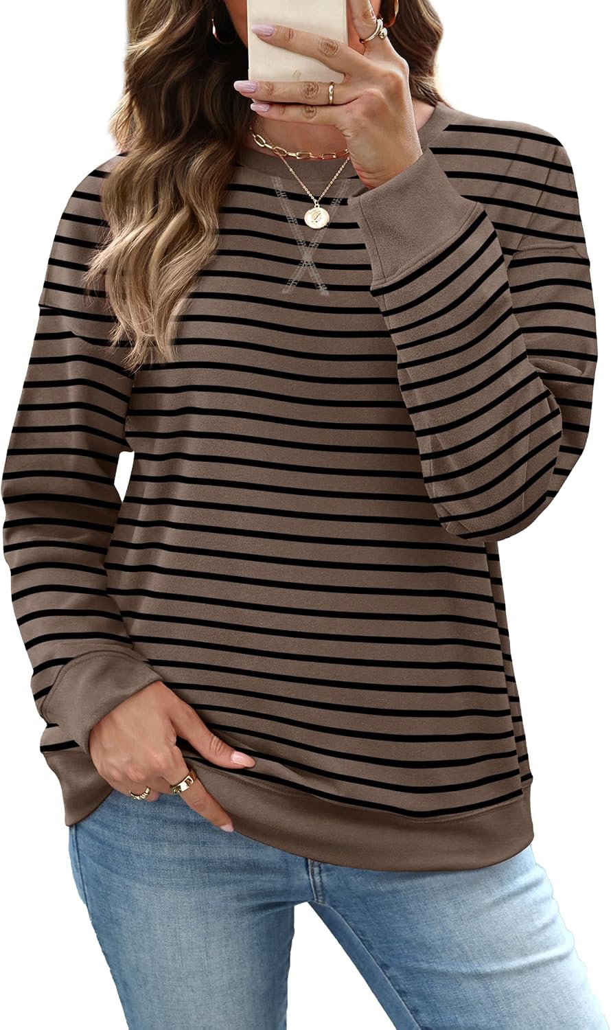 RUMIA Women's Crew Neck Sweatshirt Long Sleeve Tops for Women Fall Clothes