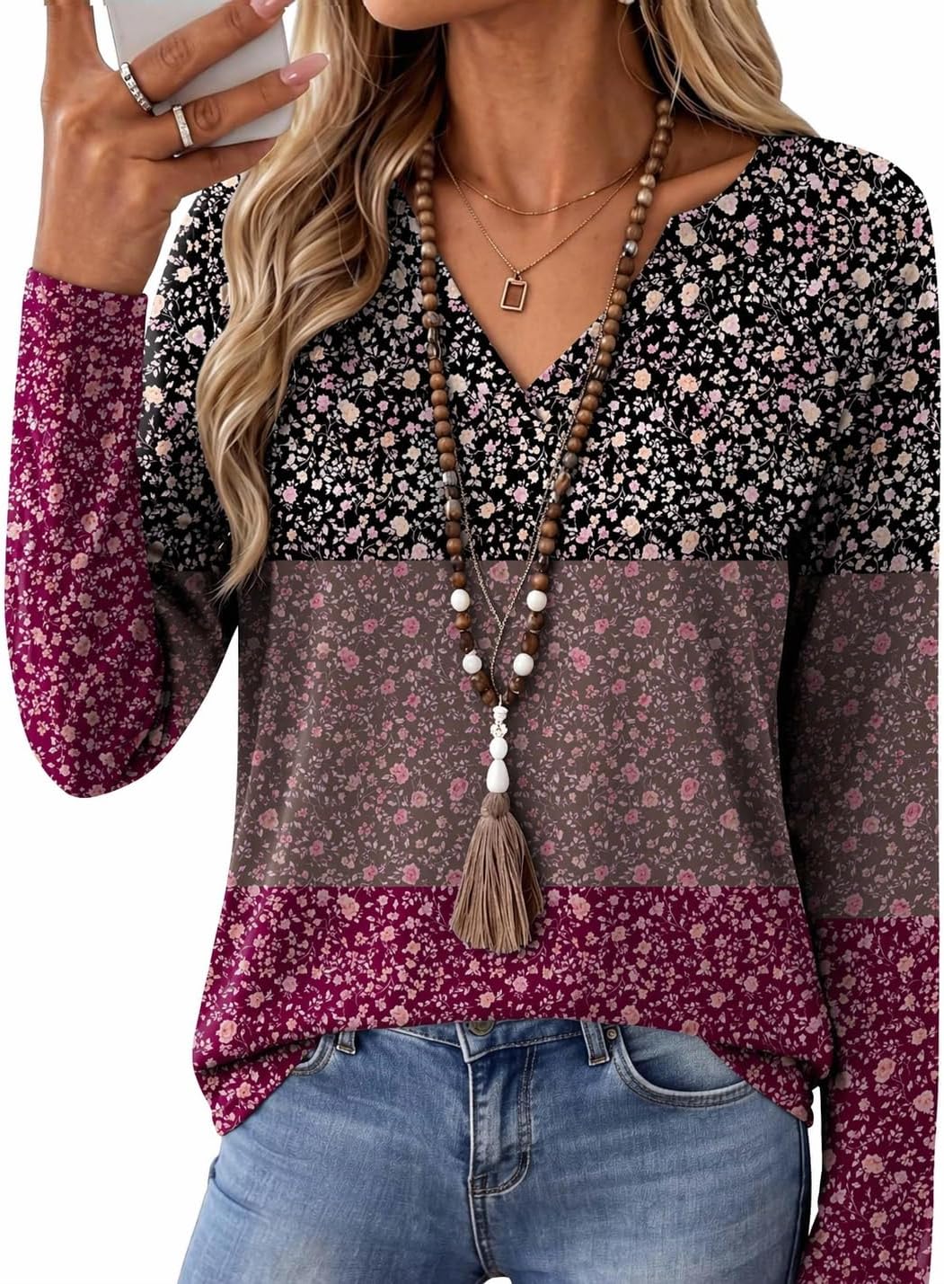 Zeagoo Womens Tops Long Sleeve V Neck Tee Shirts Cute Dressy Casual