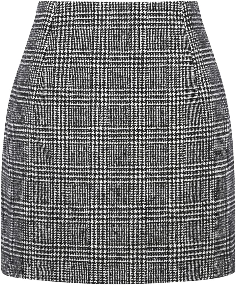 IDEALSANXUN Womens High Waist Plaid Skirt Bodycon Pencil Wool Mini Skirts