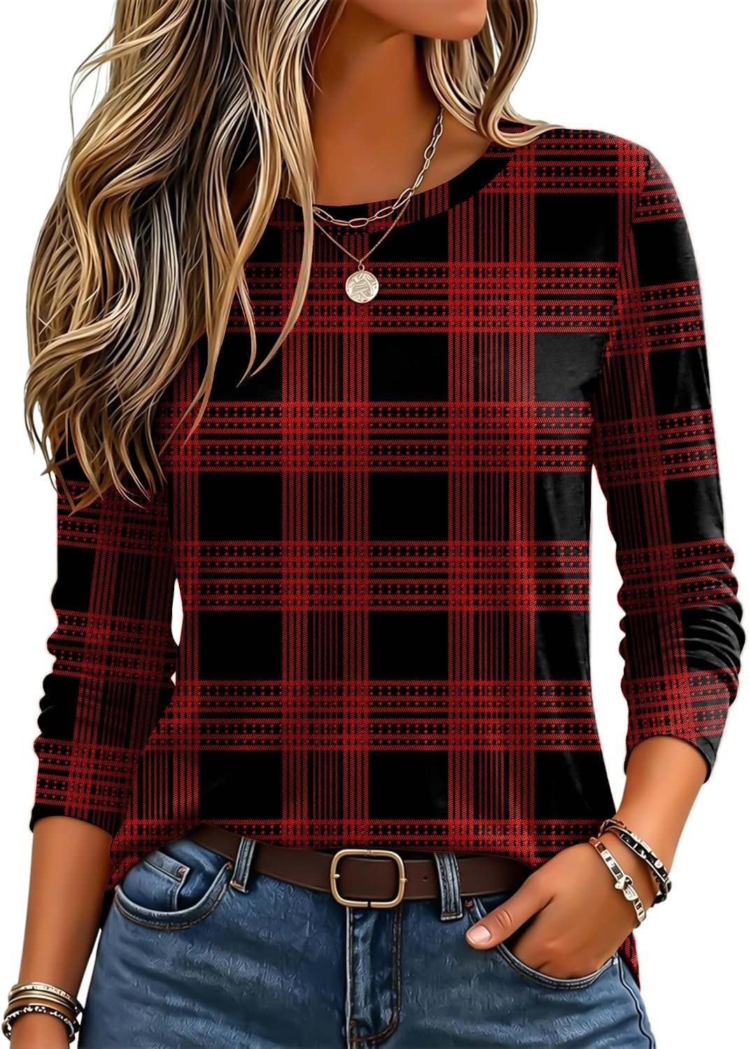 Zeagoo Women's Casual Shirts Long Sleeve Tops Crewneck Tshirts Fall Clothes