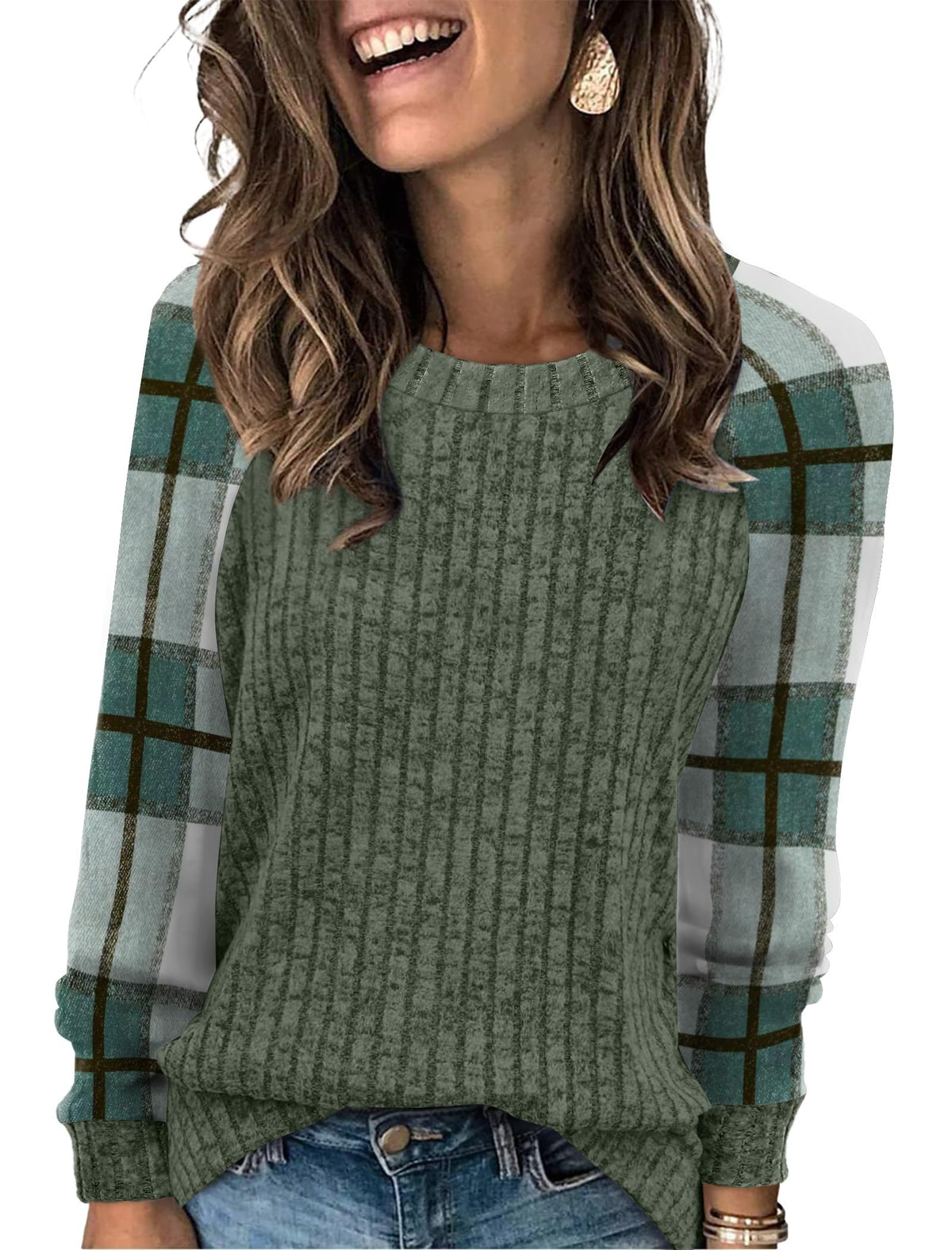 WIHOLL Long Sleeve Shirts for Women Lightweight Sweaters Fall Outfits 2026 Color Block Winter Clothing Dressy Casual Soft