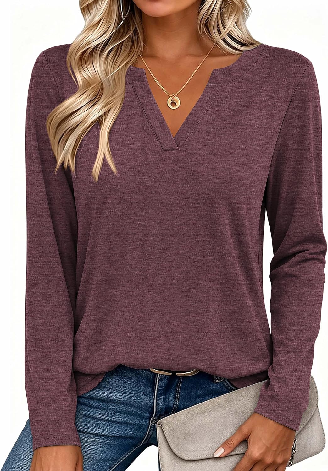Zeagoo Womens Tops Long Sleeve V Neck Tee Shirts Cute Dressy Casual